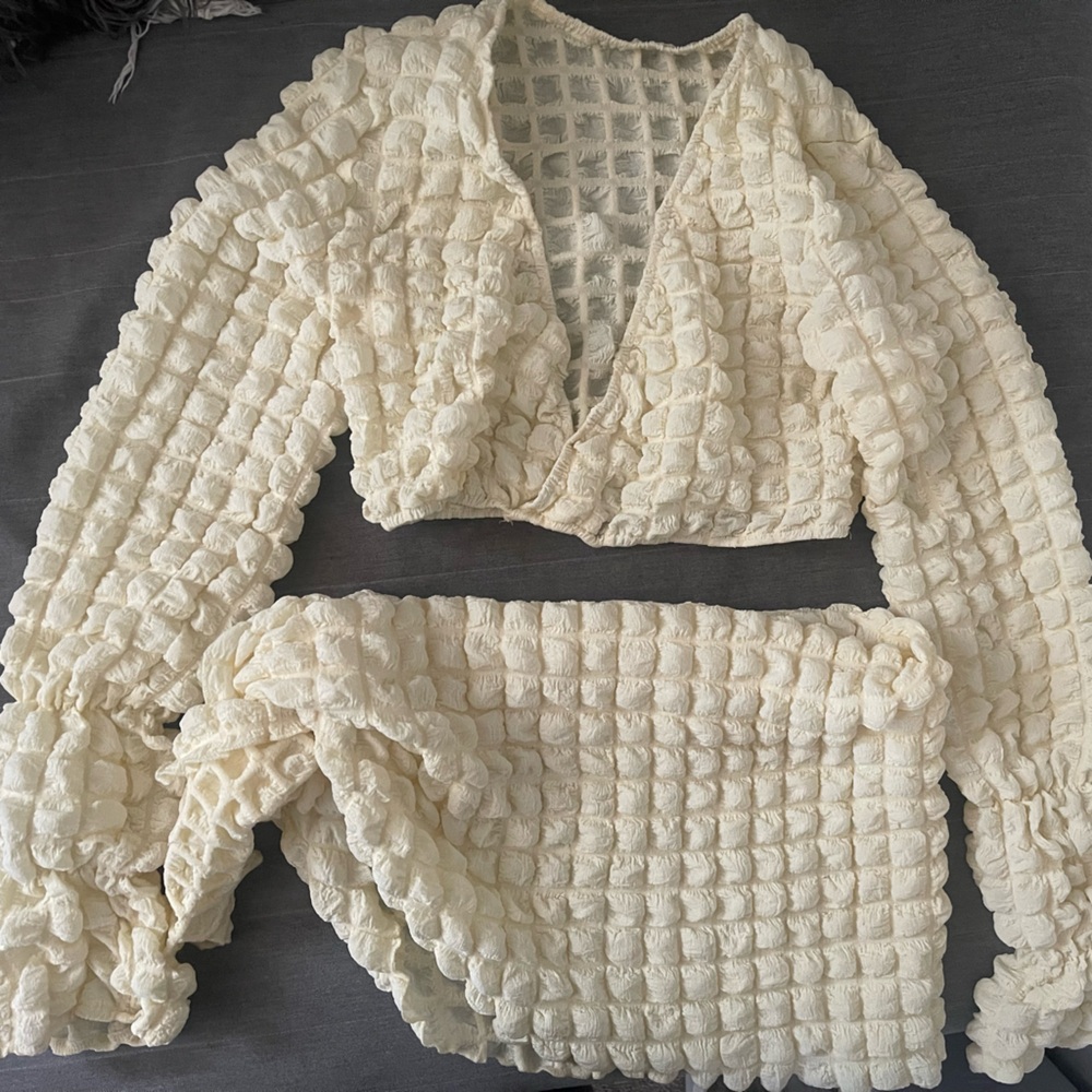 Cream Textured Knit Cover Up